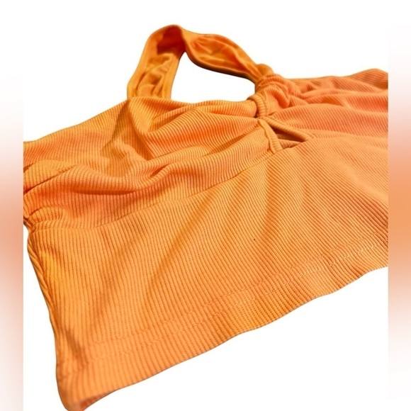 Cider Asymmetrical Halter Cutout Crop Top Women’s size Small (4) Neon Orange - Picture 4 of 12